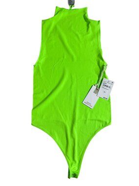 NEW Good American Neon Green Bodysuit Sleeveless High Neck Size 00/0 rave Bright